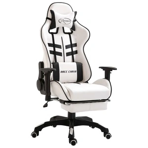 Геймърски стол с подложка за крака, черно, изкуствена кожа