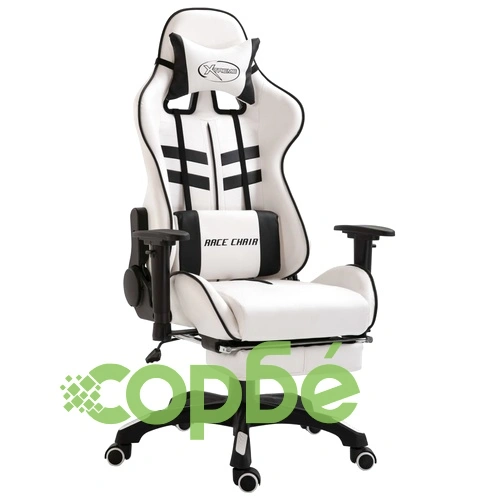 Геймърски стол с подложка за крака, черно, изкуствена кожа ➤ топ цена ➤ sorbe.bg