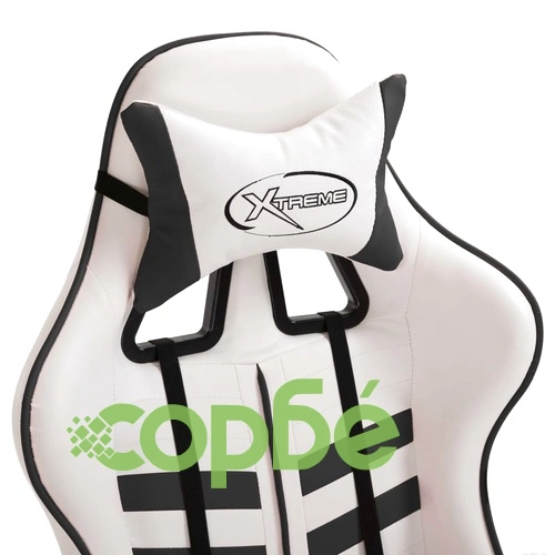 Геймърски стол с подложка за крака, черно, изкуствена кожа ➤ топ цена ➤ sorbe.bg