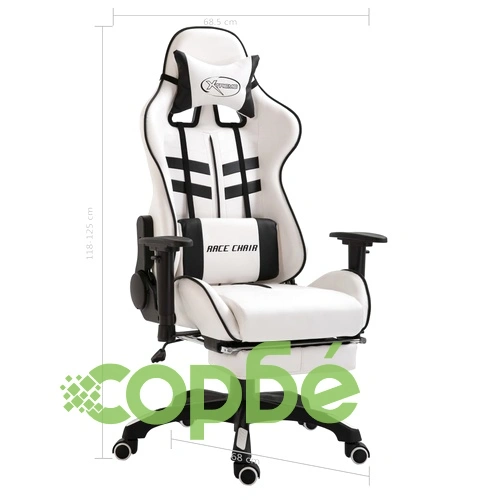 Геймърски стол с подложка за крака, черно, изкуствена кожа ➤ топ цена ➤ sorbe.bg