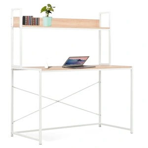 Компютърно бюро, бяло и дъбов цвят, 120x60x138 см