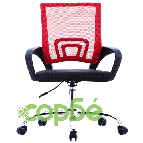 Офис стол с мрежеста облегалка, червен, текстил ➤ топ цена ➤ sorbe.bg