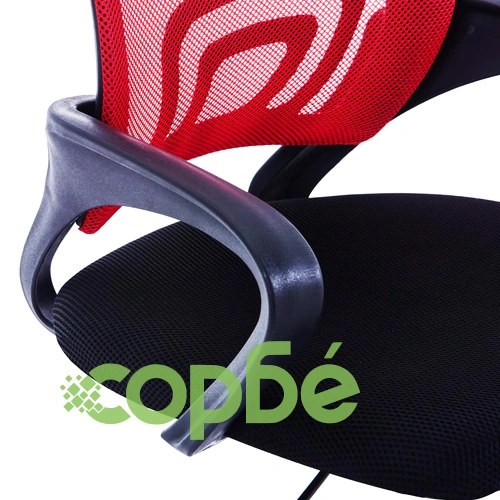 Офис стол с мрежеста облегалка, червен, текстил ➤ топ цена ➤ sorbe.bg