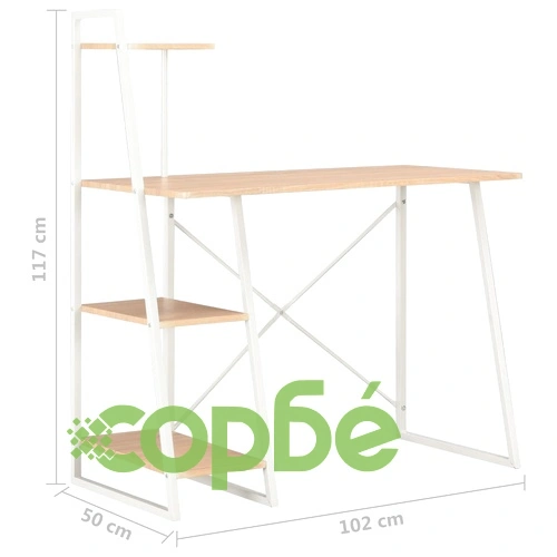 Бюро с модул с рафтове, бяло и дъб, 102x50x117 см ➤ топ цена ➤ sorbe.bg