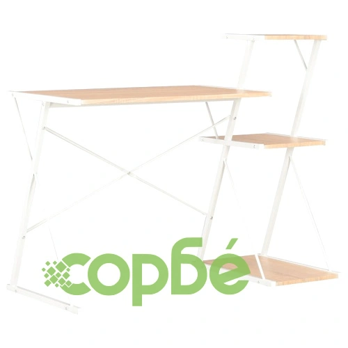 Бюро с рафт, бяло и дъб, 116x50x93 см ➤ топ цена ➤ sorbe.bg