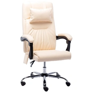 Масажен офис стол, кремав, изкуствена кожа