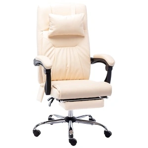 Масажен офис стол, кремав, изкуствена кожа