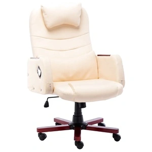 Офис стол, кремав, изкуствена кожа