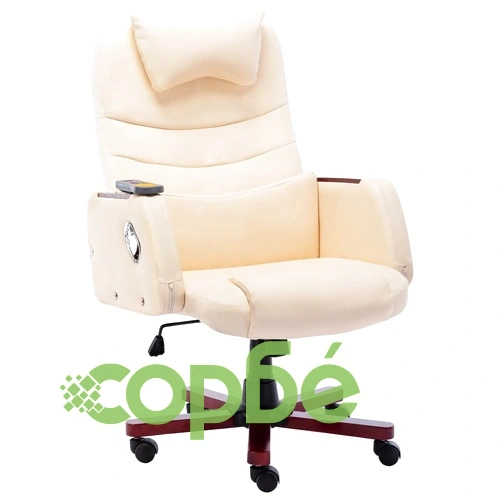 Масажен офис стол, кремав, изкуствена кожа ➤ топ цена ➤ sorbe.bg