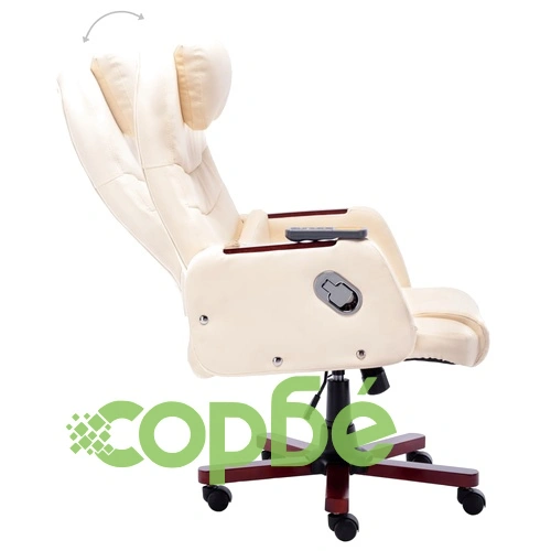 Масажен офис стол, кремав, изкуствена кожа ➤ топ цена ➤ sorbe.bg