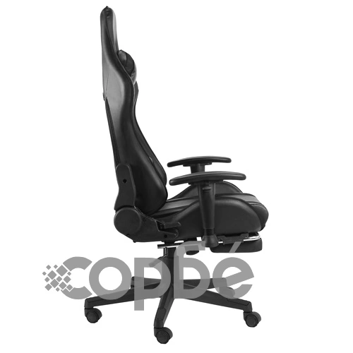 Въртящ геймърски стол с подложка за крака, черен, PVC ➤ топ цена ➤ sorbe.bg