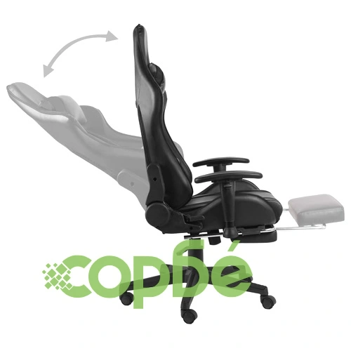 Въртящ геймърски стол с подложка за крака, черен, PVC ➤ топ цена ➤ sorbe.bg