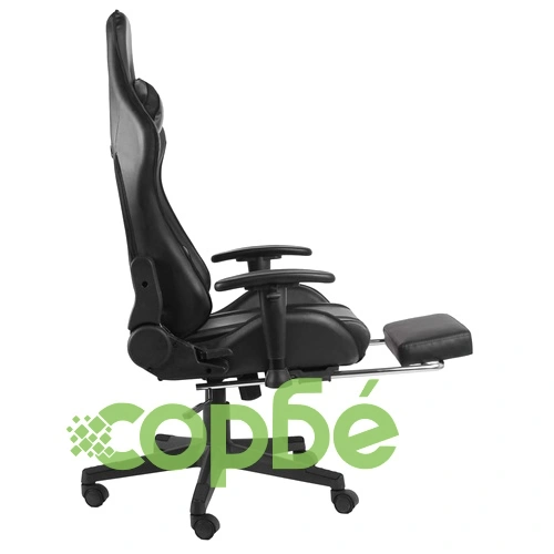 Въртящ геймърски стол с подложка за крака, черен, PVC ➤ топ цена ➤ sorbe.bg