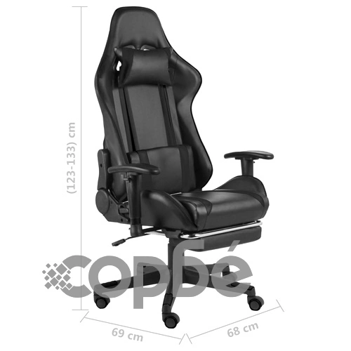 Въртящ геймърски стол с подложка за крака, черен, PVC ➤ топ цена ➤ sorbe.bg