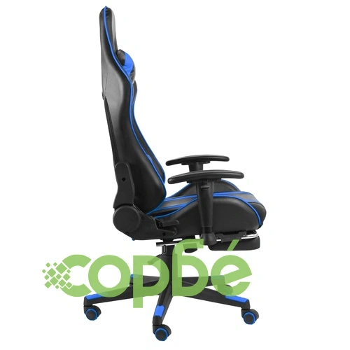 Въртящ геймърски стол с подложка за крака, син, PVC ➤ топ цена ➤ sorbe.bg
