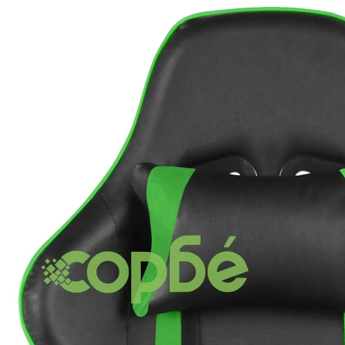 Въртящ геймърски стол с подложка за крака, зелен, PVC ➤ топ цена ➤ sorbe.bg