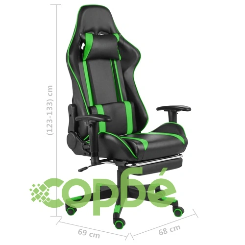 Въртящ геймърски стол с подложка за крака, зелен, PVC ➤ топ цена ➤ sorbe.bg