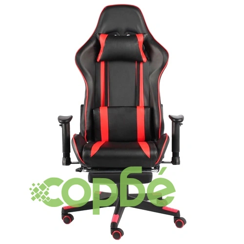 Въртящ геймърски стол с подложка за крака, червен, PVC ➤ топ цена ➤ sorbe.bg