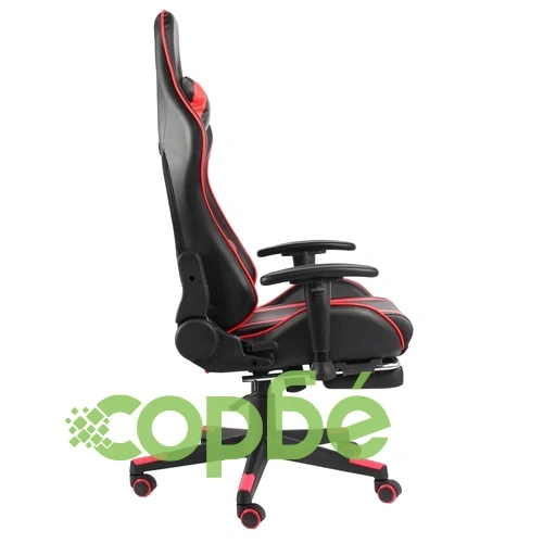 Въртящ геймърски стол с подложка за крака, червен, PVC ➤ топ цена ➤ sorbe.bg