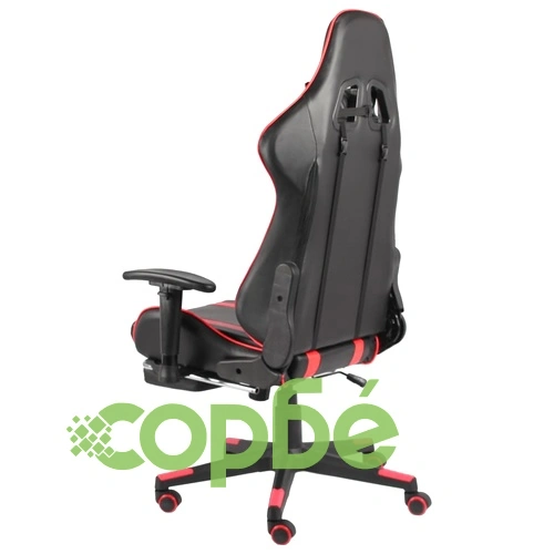 Въртящ геймърски стол с подложка за крака, червен, PVC ➤ топ цена ➤ sorbe.bg