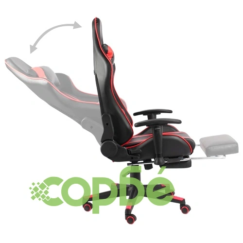 Въртящ геймърски стол с подложка за крака, червен, PVC ➤ топ цена ➤ sorbe.bg