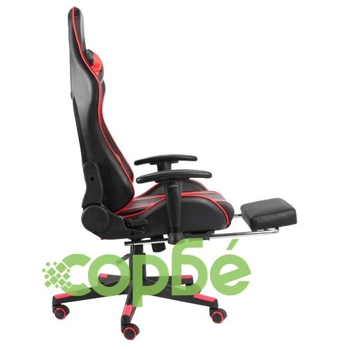 Въртящ геймърски стол с подложка за крака, червен, PVC ➤ топ цена ➤ sorbe.bg