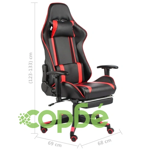 Въртящ геймърски стол с подложка за крака, червен, PVC ➤ топ цена ➤ sorbe.bg