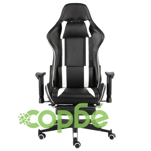 Въртящ геймърски стол с подложка за крака, бял, PVC ➤ топ цена ➤ sorbe.bg