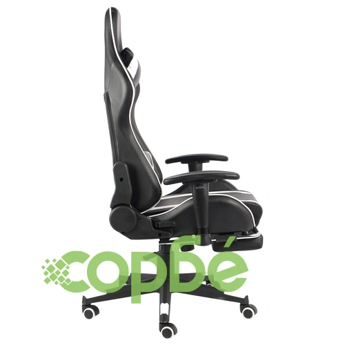 Въртящ геймърски стол с подложка за крака, бял, PVC ➤ топ цена ➤ sorbe.bg