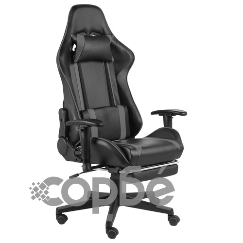 Въртящ геймърски стол с подложка за крака, сив, PVC ➤ топ цена ➤ sorbe.bg