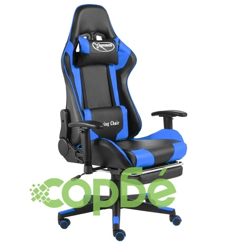 Въртящ геймърски стол с подложка за крака, син, PVC ➤ топ цена ➤ sorbe.bg