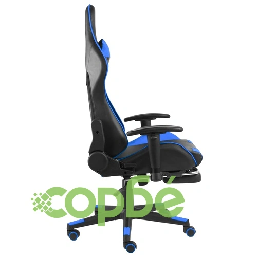 Въртящ геймърски стол с подложка за крака, син, PVC ➤ топ цена ➤ sorbe.bg