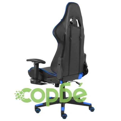 Въртящ геймърски стол с подложка за крака, син, PVC ➤ топ цена ➤ sorbe.bg