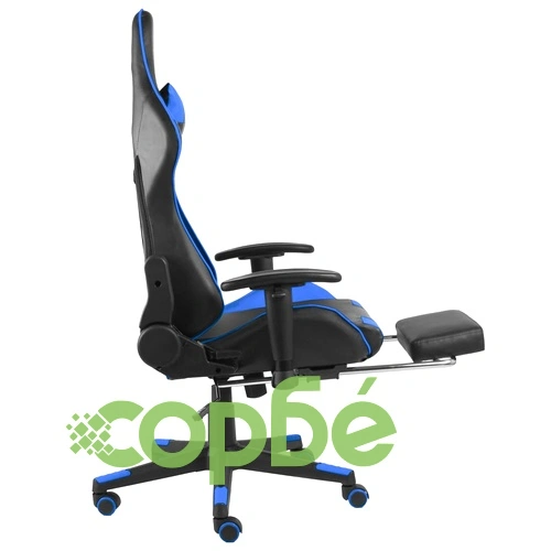 Въртящ геймърски стол с подложка за крака, син, PVC ➤ топ цена ➤ sorbe.bg