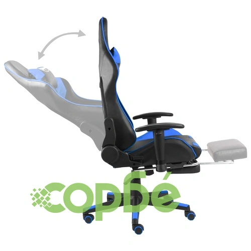 Въртящ геймърски стол с подложка за крака, син, PVC ➤ топ цена ➤ sorbe.bg