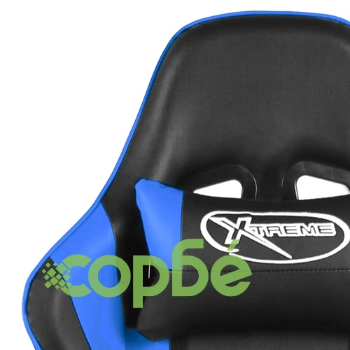 Въртящ геймърски стол с подложка за крака, син, PVC ➤ топ цена ➤ sorbe.bg