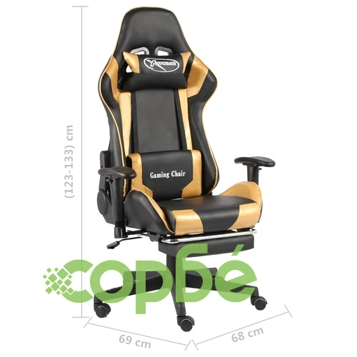 Въртящ геймърски стол с подложка за крака, златист, PVC ➤ топ цена ➤ sorbe.bg