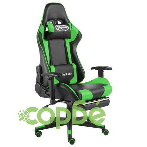 Въртящ геймърски стол с подложка за крака, зелен, PVC ➤ топ цена ➤ sorbe.bg