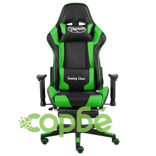 Въртящ геймърски стол с подложка за крака, зелен, PVC ➤ топ цена ➤ sorbe.bg