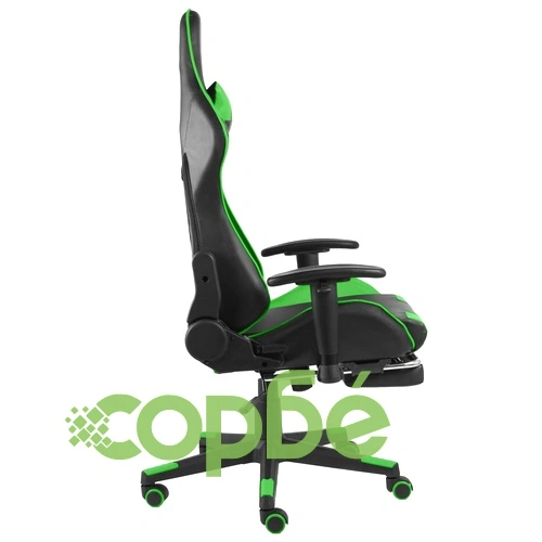 Въртящ геймърски стол с подложка за крака, зелен, PVC ➤ топ цена ➤ sorbe.bg