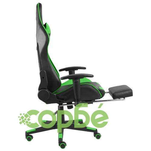 Въртящ геймърски стол с подложка за крака, зелен, PVC ➤ топ цена ➤ sorbe.bg