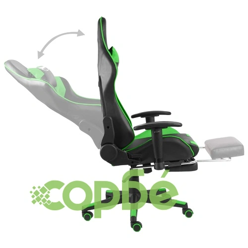 Въртящ геймърски стол с подложка за крака, зелен, PVC ➤ топ цена ➤ sorbe.bg
