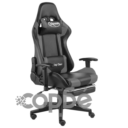 Въртящ геймърски стол с подложка за крака, сив, PVC ➤ топ цена ➤ sorbe.bg