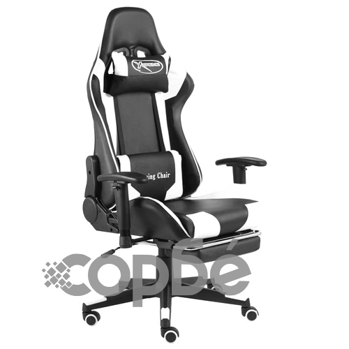 Въртящ геймърски стол с подложка за крака, бял, PVC ➤ топ цена ➤ sorbe.bg