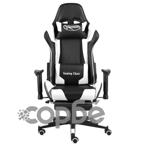 Въртящ геймърски стол с подложка за крака, бял, PVC ➤ топ цена ➤ sorbe.bg