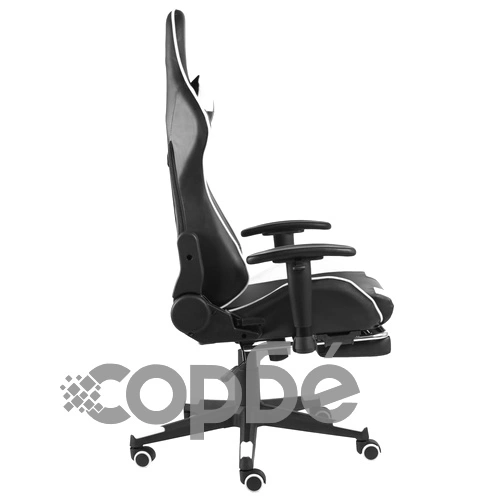 Въртящ геймърски стол с подложка за крака, бял, PVC ➤ топ цена ➤ sorbe.bg