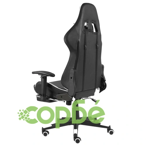 Въртящ геймърски стол с подложка за крака, бял, PVC ➤ топ цена ➤ sorbe.bg