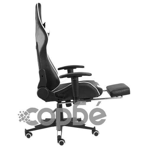 Въртящ геймърски стол с подложка за крака, бял, PVC ➤ топ цена ➤ sorbe.bg