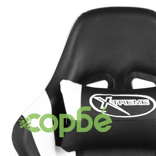 Въртящ геймърски стол с подложка за крака, бял, PVC ➤ топ цена ➤ sorbe.bg