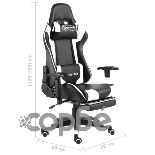 Въртящ геймърски стол с подложка за крака, бял, PVC ➤ топ цена ➤ sorbe.bg